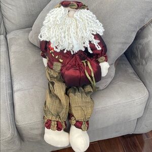 Vintage Holiday Festive Santa Doll with Red and Green Outfit